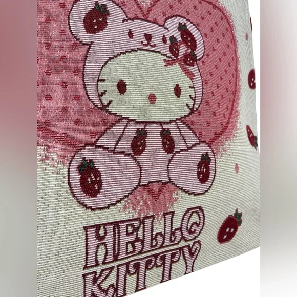 Hello Kitty Large Tote Bag Strawberry Heart Teddy Bear New - Picture 5 of 7